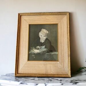 VTG E. Manet Boy With Cherries Gold Framed Matted Print